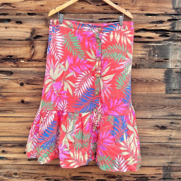 Mlle Gabrielle Dresses & Skirts - MLLE GABRIELLE | Red Orange Tropical Floral Ruffle Skirt XL